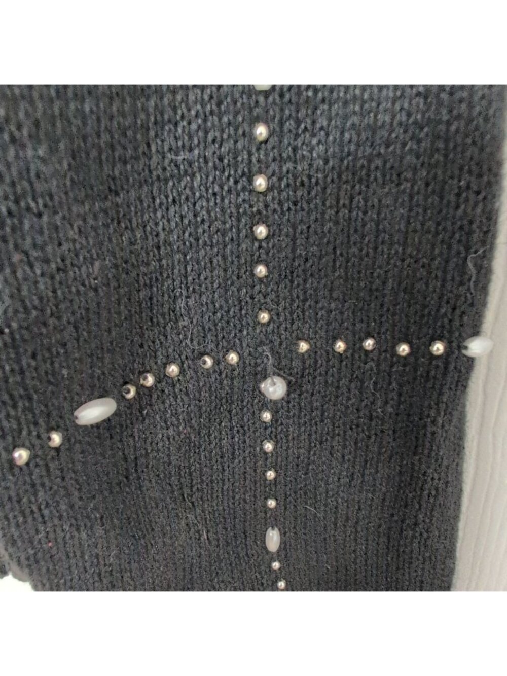 Victoria Jones Beaded Poinsettia Cardigan Womens Size Medium Black Christmas - Picture 10 of 10